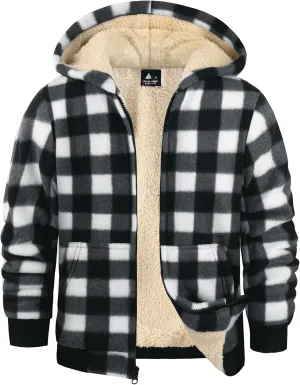 GEEK LIGHTING Boys Flannel Jacket Sherpa Lined Hoodies Zip Up Fleece Plaid Shirt Jackets Winter Outdoor Coat Warm