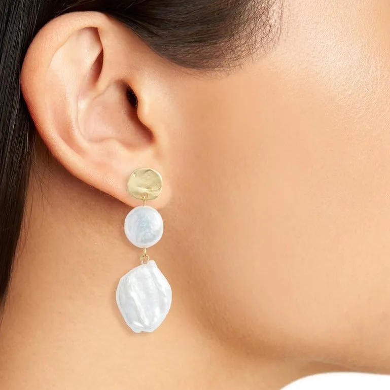 Genuine flat pearl linear drop earrings