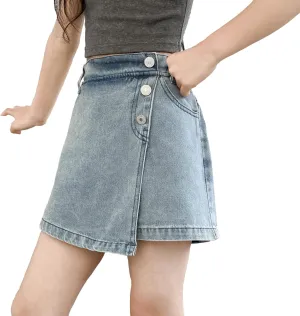 Girls' 6-14Y Button-Front Denim Skort | Ripped Destroyed Design | Summer Short for Tween & Teen