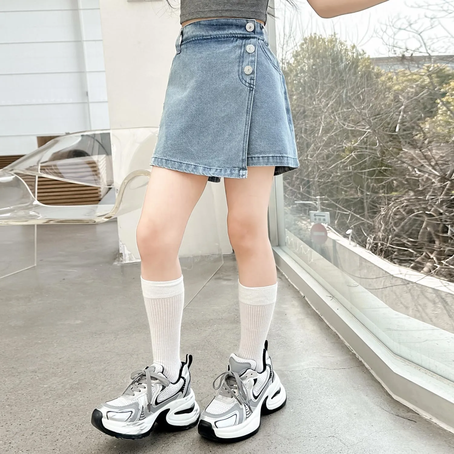 Girls' 6-14Y Button-Front Denim Skort | Ripped Destroyed Design | Summer Short for Tween & Teen
