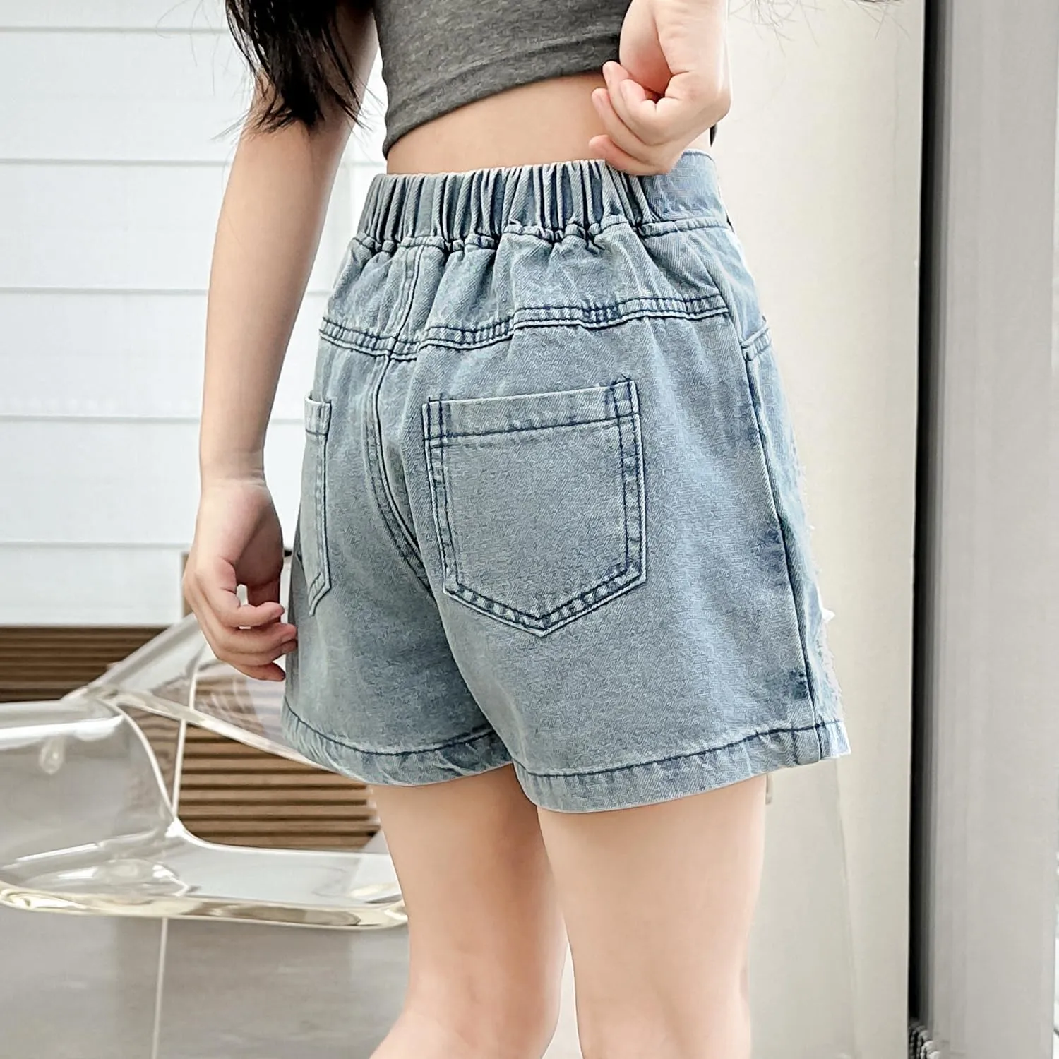Girls' 6-14Y Button-Front Denim Skort | Ripped Destroyed Design | Summer Short for Tween & Teen