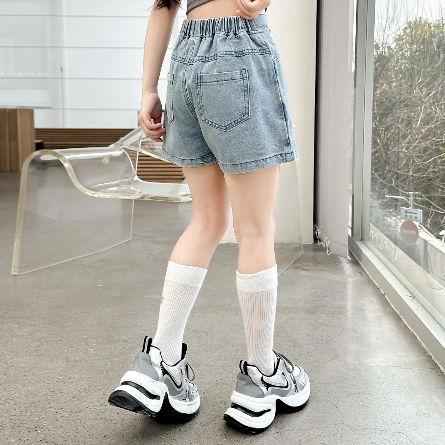Girls' 6-14Y Button-Front Denim Skort | Ripped Destroyed Design | Summer Short for Tween & Teen