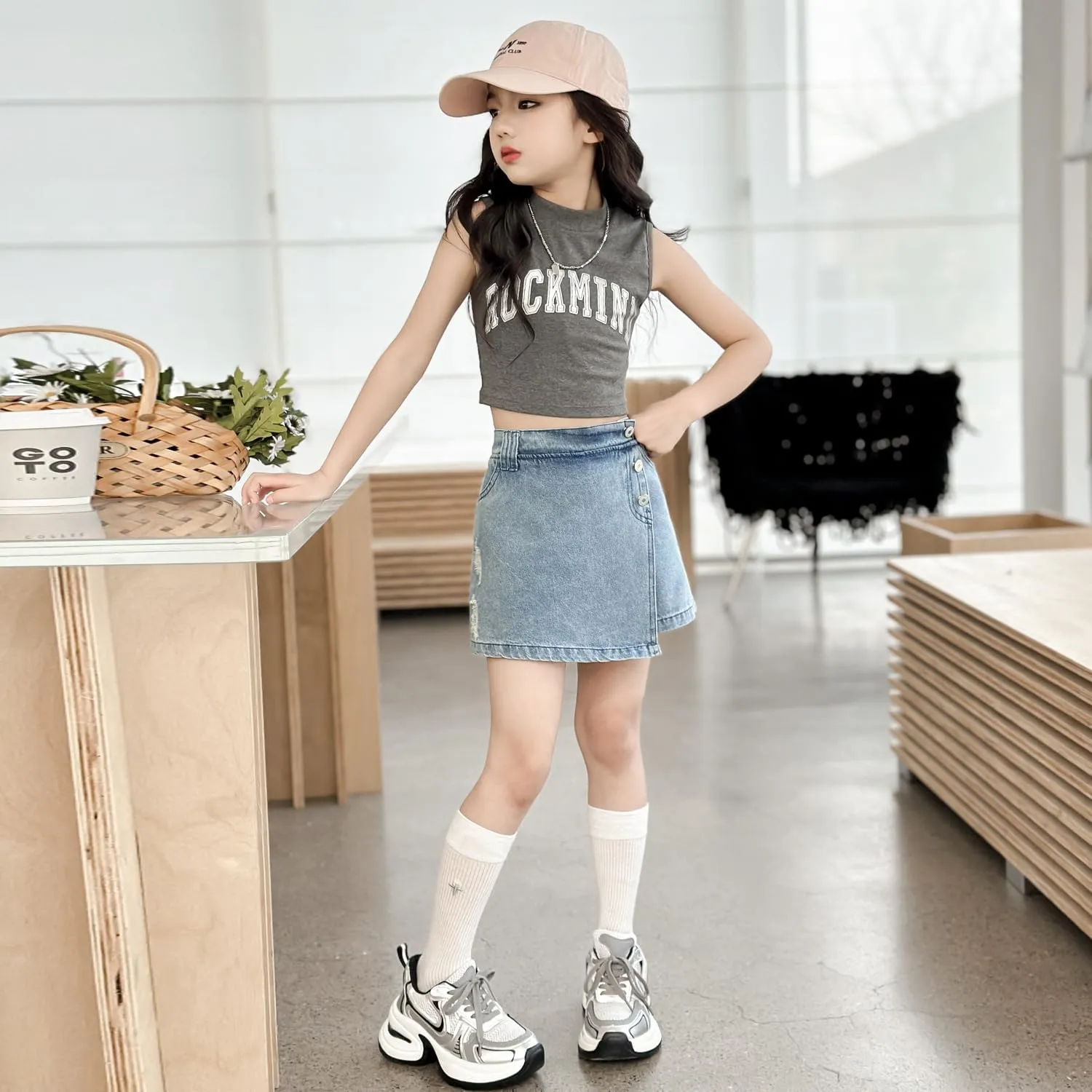 Girls' 6-14Y Button-Front Denim Skort | Ripped Destroyed Design | Summer Short for Tween & Teen