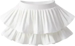 Girls White Black Mini Pleated Skirt Skort for Toddler Girls Summer Pink Ruffle Tutu Skirt with Shorts Underneath, 8-9 Years