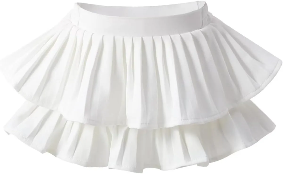 Girls White Black Mini Pleated Skirt Skort for Toddler Girls Summer Pink Ruffle Tutu Skirt with Shorts Underneath, 8-9 Years