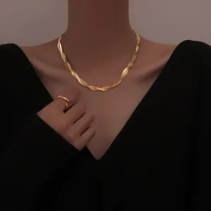 Golden Herringbone Braided Necklace & Bracelet Set