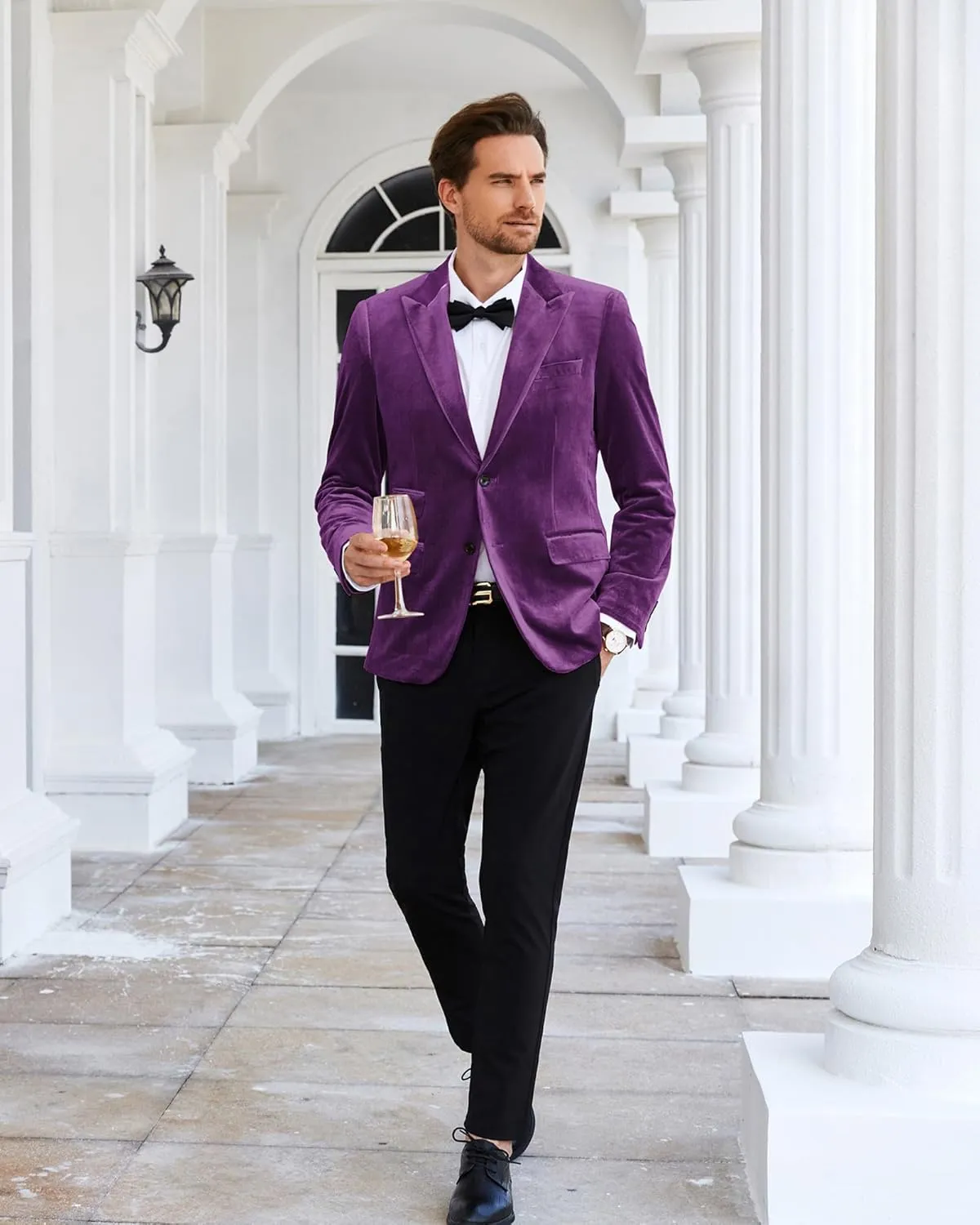 GRACE KARIN Mens Velvet Blazer Two Button Slim Fit Suit Jacket Sports Coats for Men Prom Wedding Dinner Party