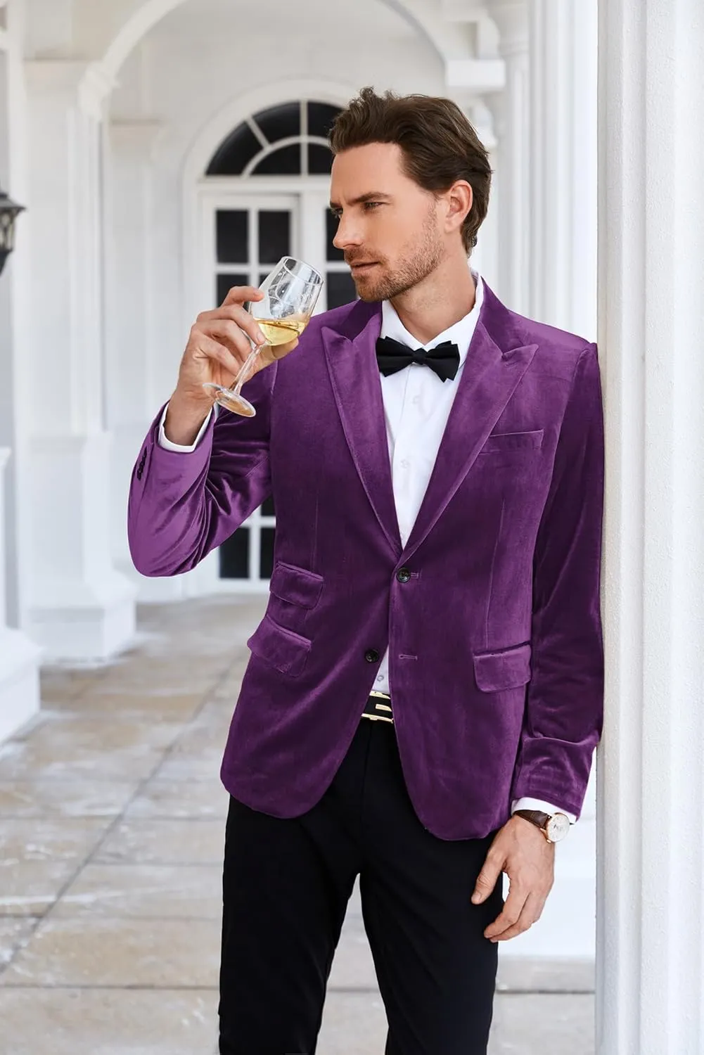 GRACE KARIN Mens Velvet Blazer Two Button Slim Fit Suit Jacket Sports Coats for Men Prom Wedding Dinner Party