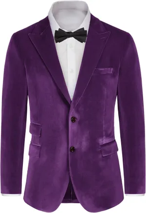 GRACE KARIN Mens Velvet Blazer Two Button Slim Fit Suit Jacket Sports Coats for Men Prom Wedding Dinner Party