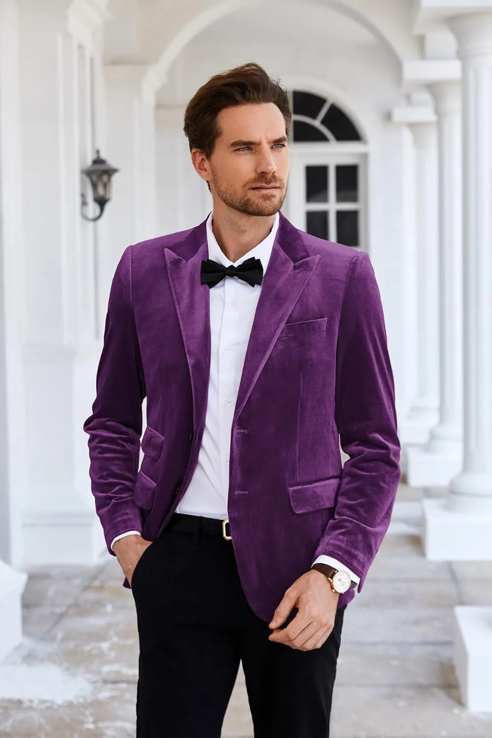 GRACE KARIN Mens Velvet Blazer Two Button Slim Fit Suit Jacket Sports Coats for Men Prom Wedding Dinner Party