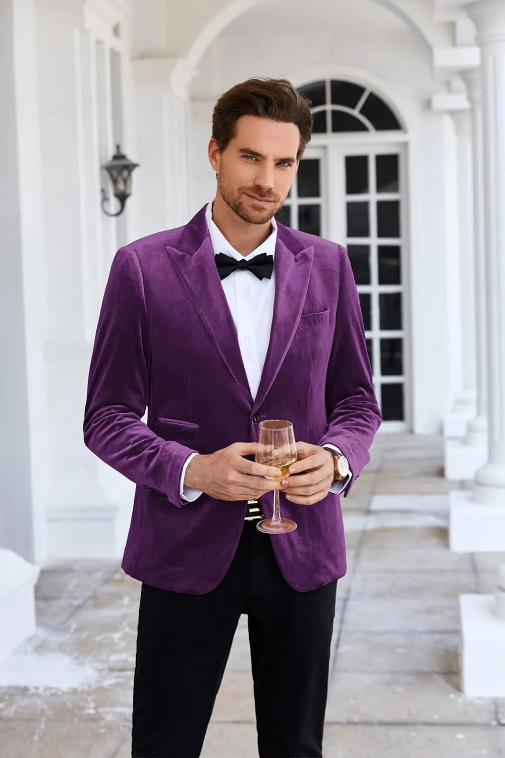 GRACE KARIN Mens Velvet Blazer Two Button Slim Fit Suit Jacket Sports Coats for Men Prom Wedding Dinner Party