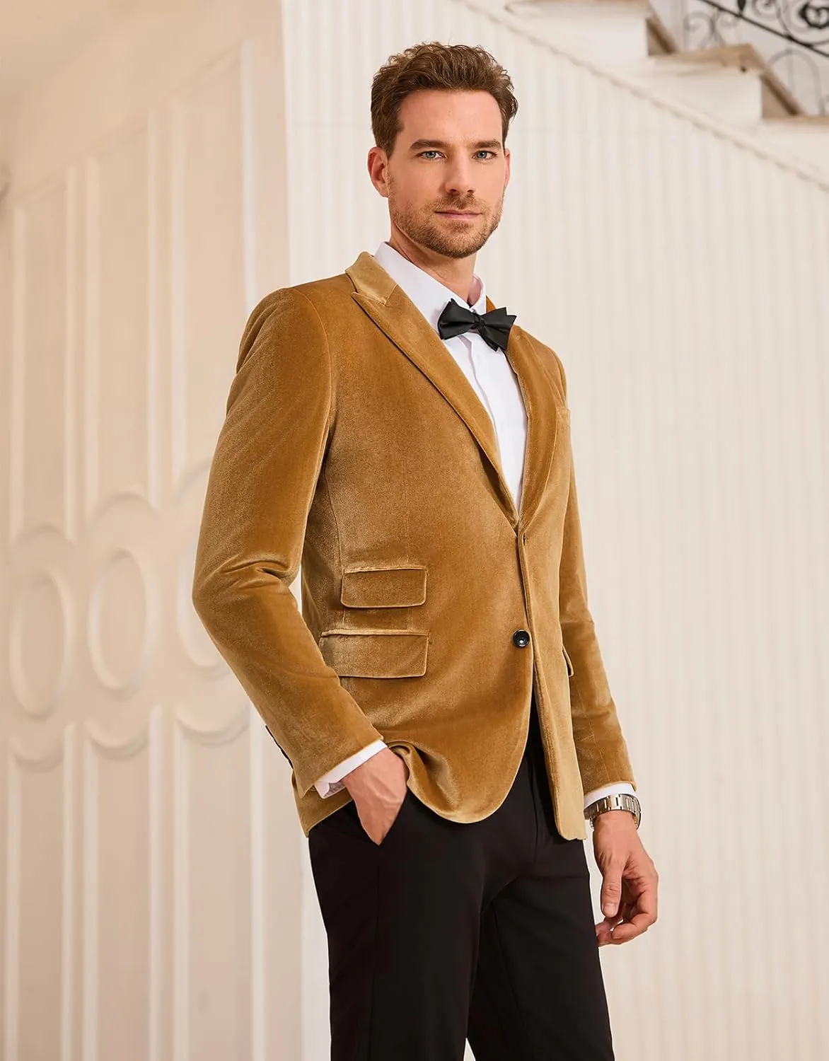 GRACE KARIN Mens Velvet Blazer Two Button Slim Fit Suit Jacket Sports Coats for Men Prom Wedding Dinner Party