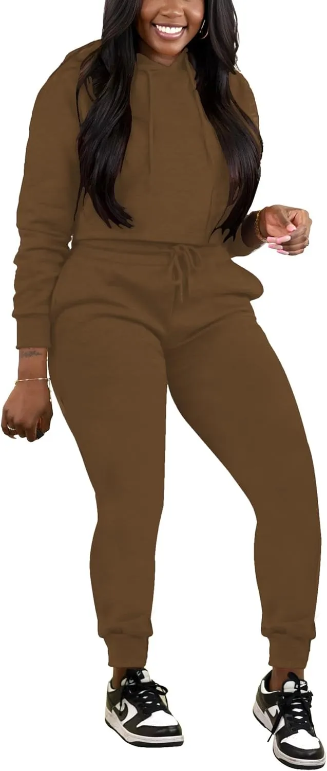 HBQ 2 Piece Outfits For Women Sweatsuits Sets Hooded Tracksuit Long Sleeve Pullover Jogger Sweat Pants Set