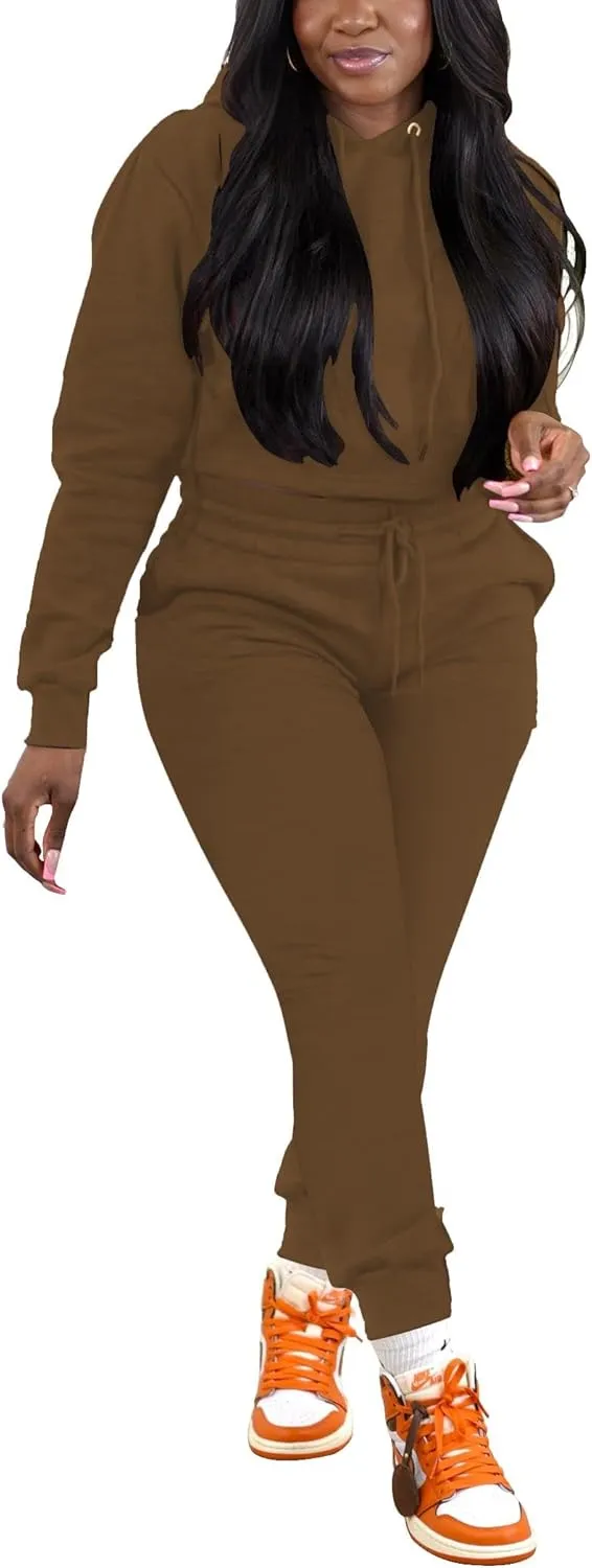 HBQ 2 Piece Outfits For Women Sweatsuits Sets Hooded Tracksuit Long Sleeve Pullover Jogger Sweat Pants Set