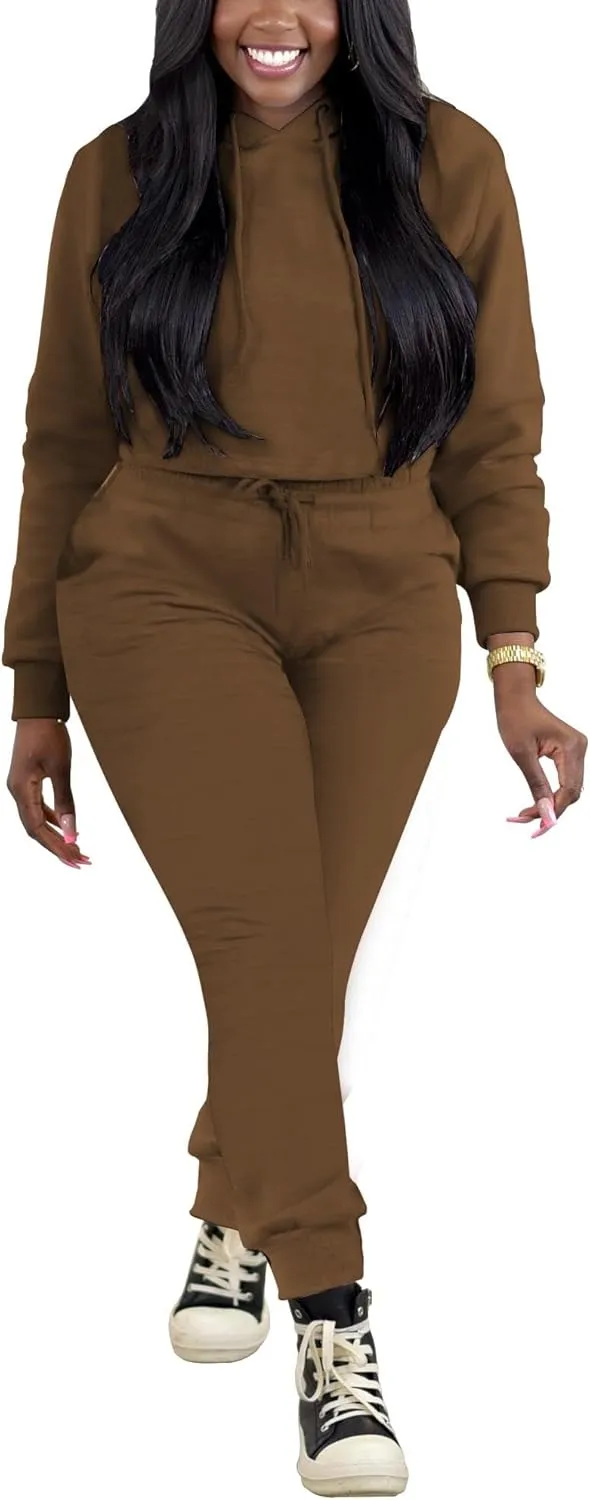 HBQ 2 Piece Outfits For Women Sweatsuits Sets Hooded Tracksuit Long Sleeve Pullover Jogger Sweat Pants Set