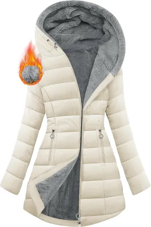 HEEKPEK Women's Winter Warm Puffer Coats Fleece Hood Zipper Long Jackets Slim Fit Drawstring Thicken Overcoats with Pockets