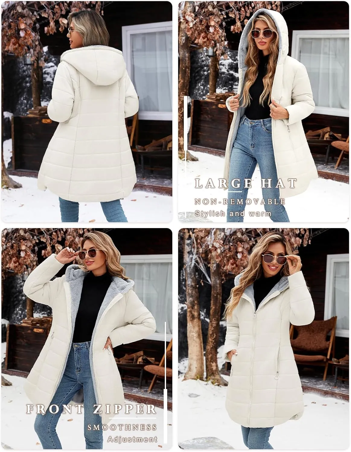 HEEKPEK Women's Winter Warm Puffer Coats Fleece Hood Zipper Long Jackets Slim Fit Drawstring Thicken Overcoats with Pockets