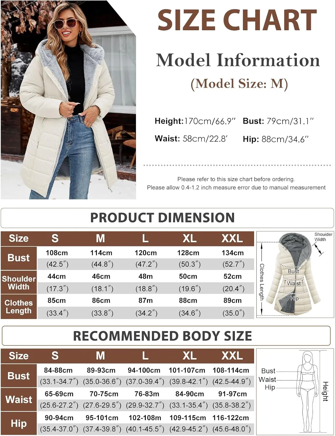 HEEKPEK Women's Winter Warm Puffer Coats Fleece Hood Zipper Long Jackets Slim Fit Drawstring Thicken Overcoats with Pockets