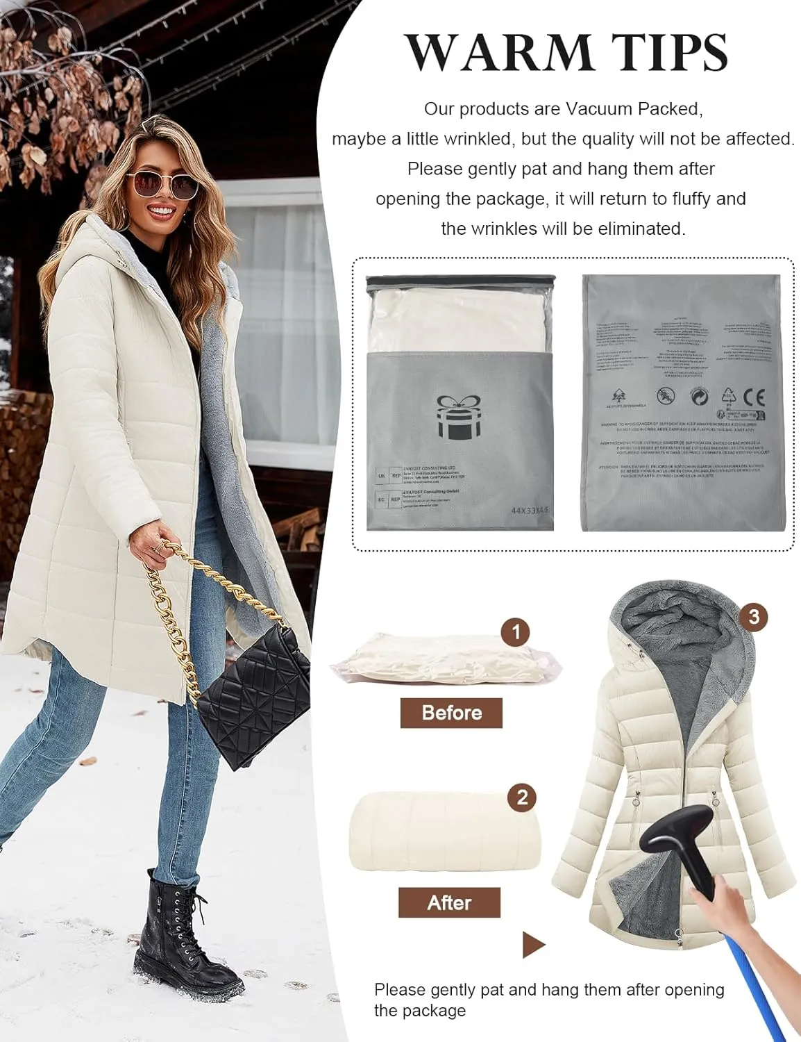HEEKPEK Women's Winter Warm Puffer Coats Fleece Hood Zipper Long Jackets Slim Fit Drawstring Thicken Overcoats with Pockets