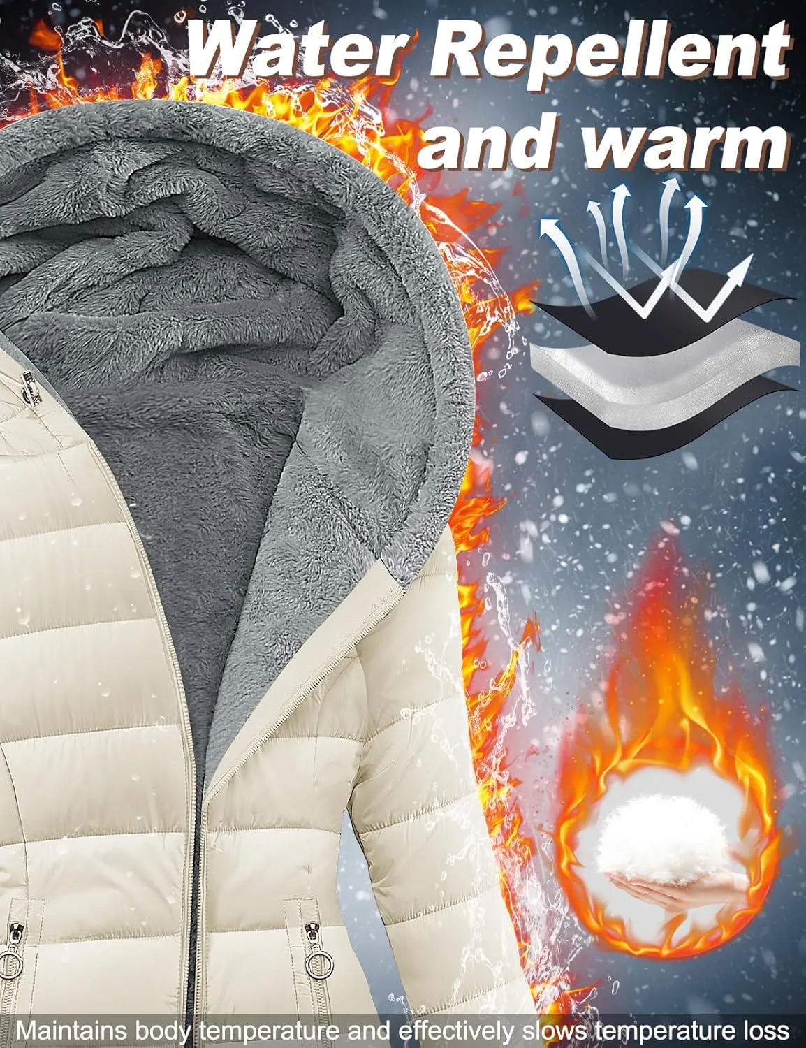 HEEKPEK Women's Winter Warm Puffer Coats Fleece Hood Zipper Long Jackets Slim Fit Drawstring Thicken Overcoats with Pockets