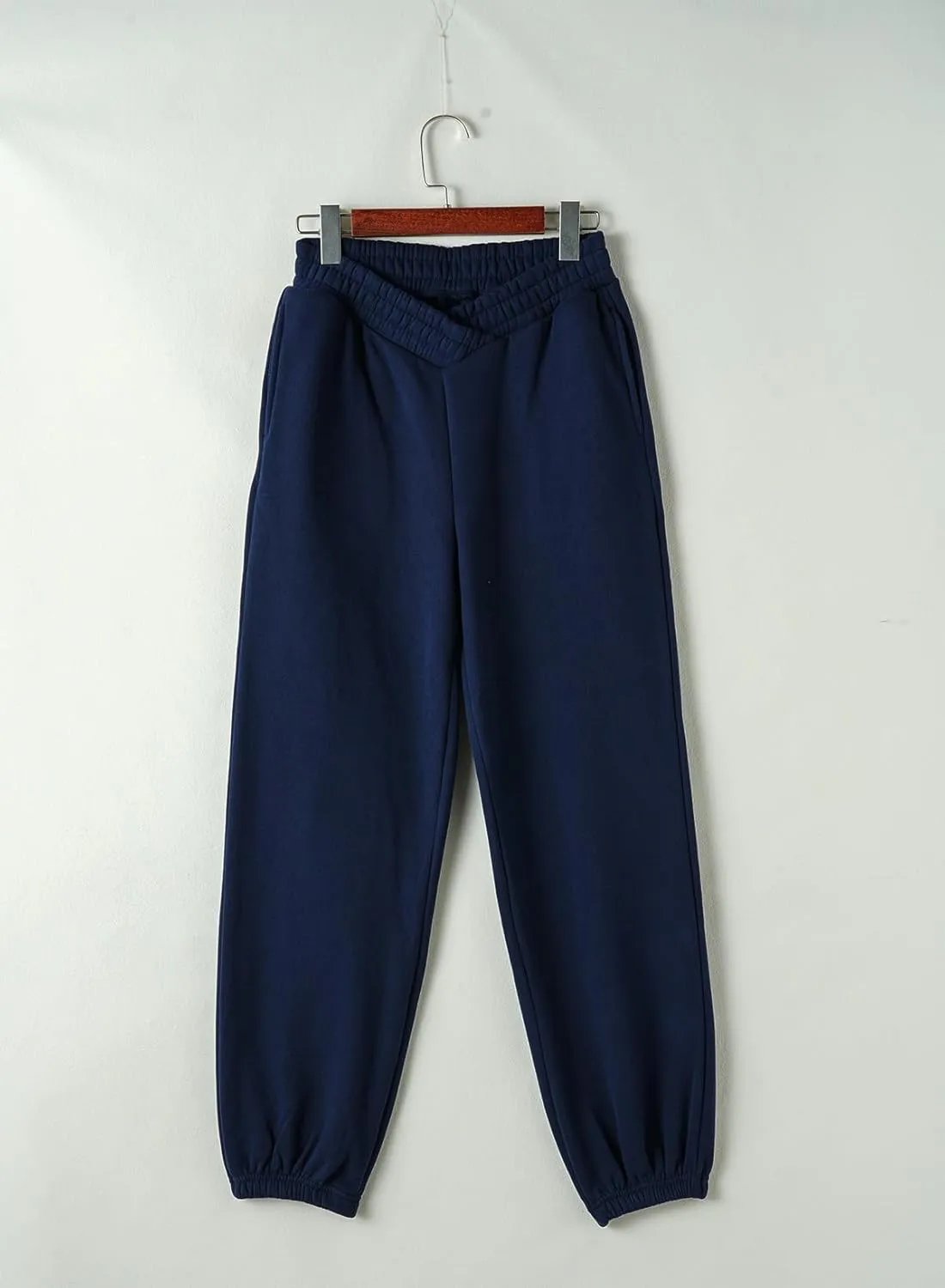 Herseas Women's V Crossover Waist Sweatpants Baggy Y2K Jogger Pants Wide Leg Fleeced Lounge Pants
