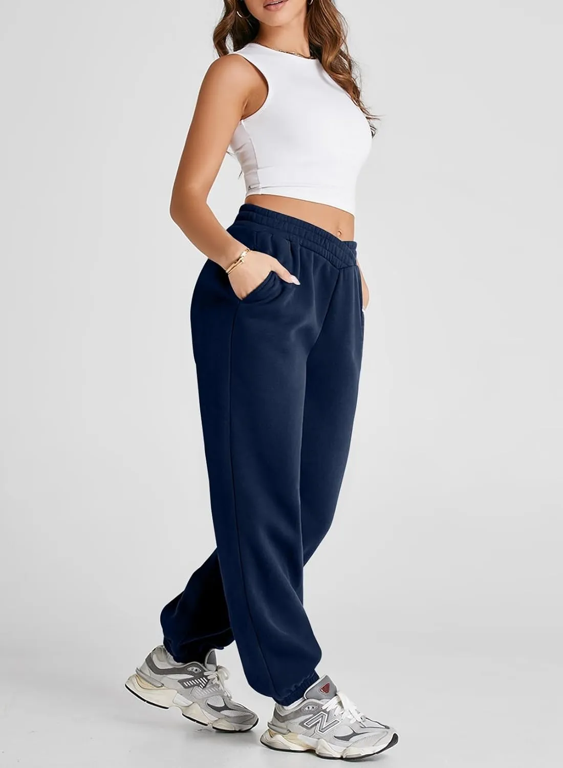 Herseas Women's V Crossover Waist Sweatpants Baggy Y2K Jogger Pants Wide Leg Fleeced Lounge Pants