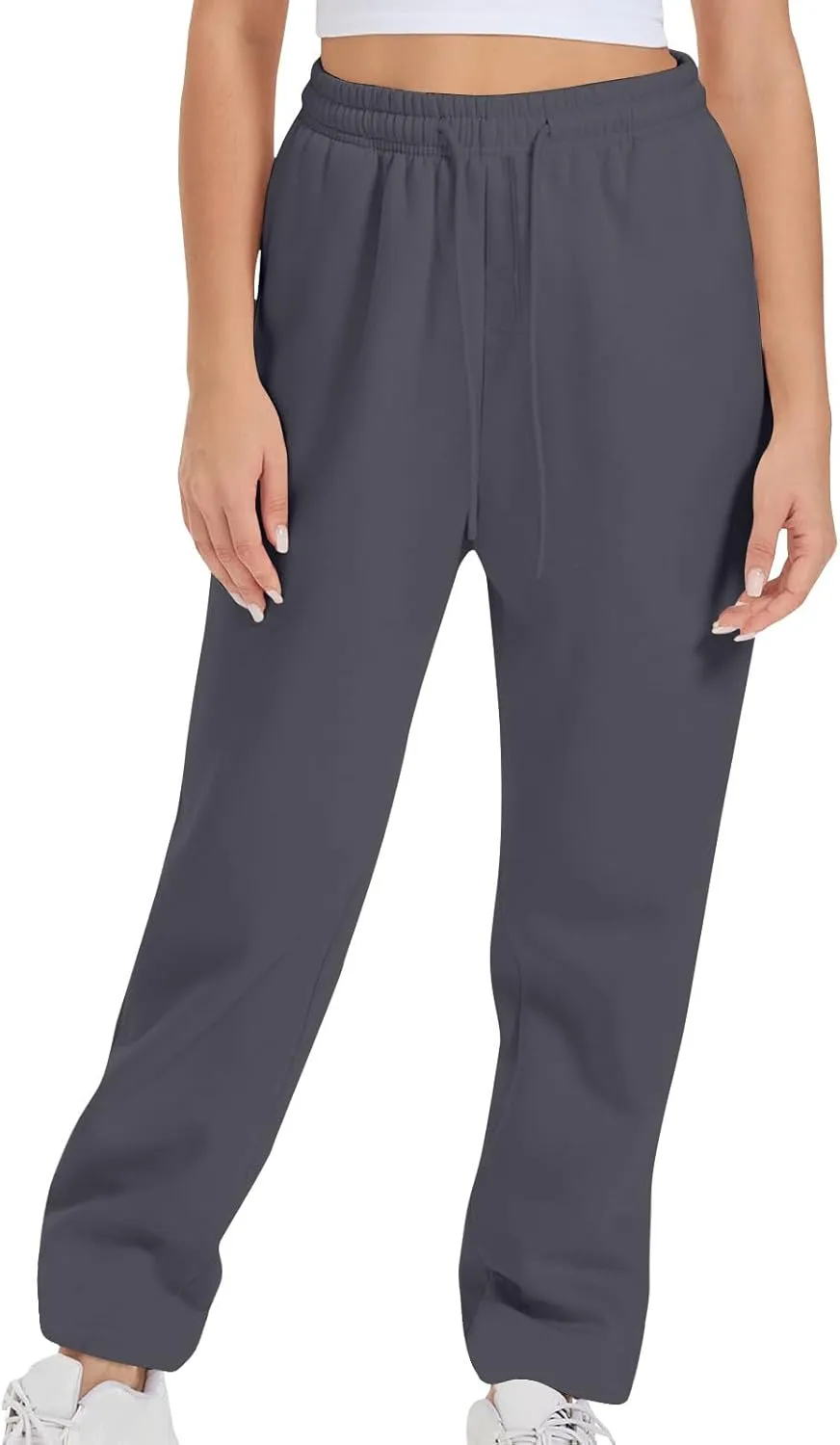 High Waist Straight Leg Sweatpants for Women Trendy Fall y2k Pant Trousers Fleece Athletic Joggers with Pockets