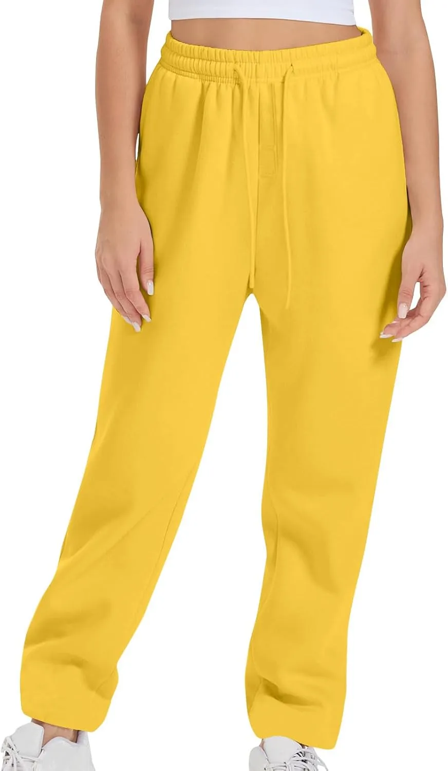 High Waist Straight Leg Sweatpants for Women Trendy Fall y2k Pant Trousers Fleece Athletic Joggers with Pockets
