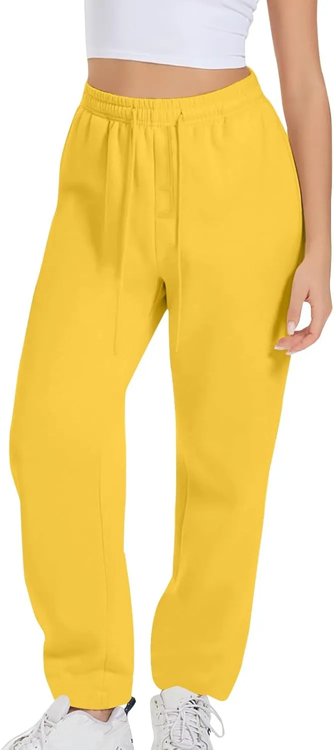 High Waist Straight Leg Sweatpants for Women Trendy Fall y2k Pant Trousers Fleece Athletic Joggers with Pockets