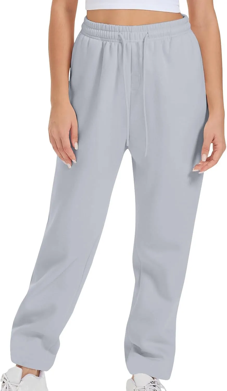 High Waist Straight Leg Sweatpants for Women Trendy Fall y2k Pant Trousers Fleece Athletic Joggers with Pockets