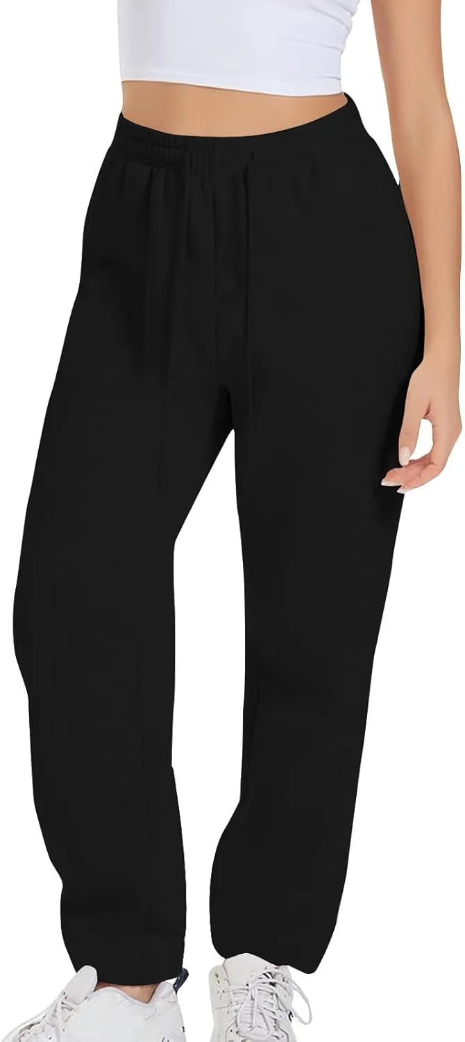 High Waist Straight Leg Sweatpants for Women Trendy Fall y2k Pant Trousers Fleece Athletic Joggers with Pockets