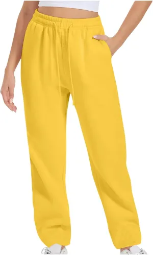 High Waist Straight Leg Sweatpants for Women Trendy Fall y2k Pant Trousers Fleece Athletic Joggers with Pockets