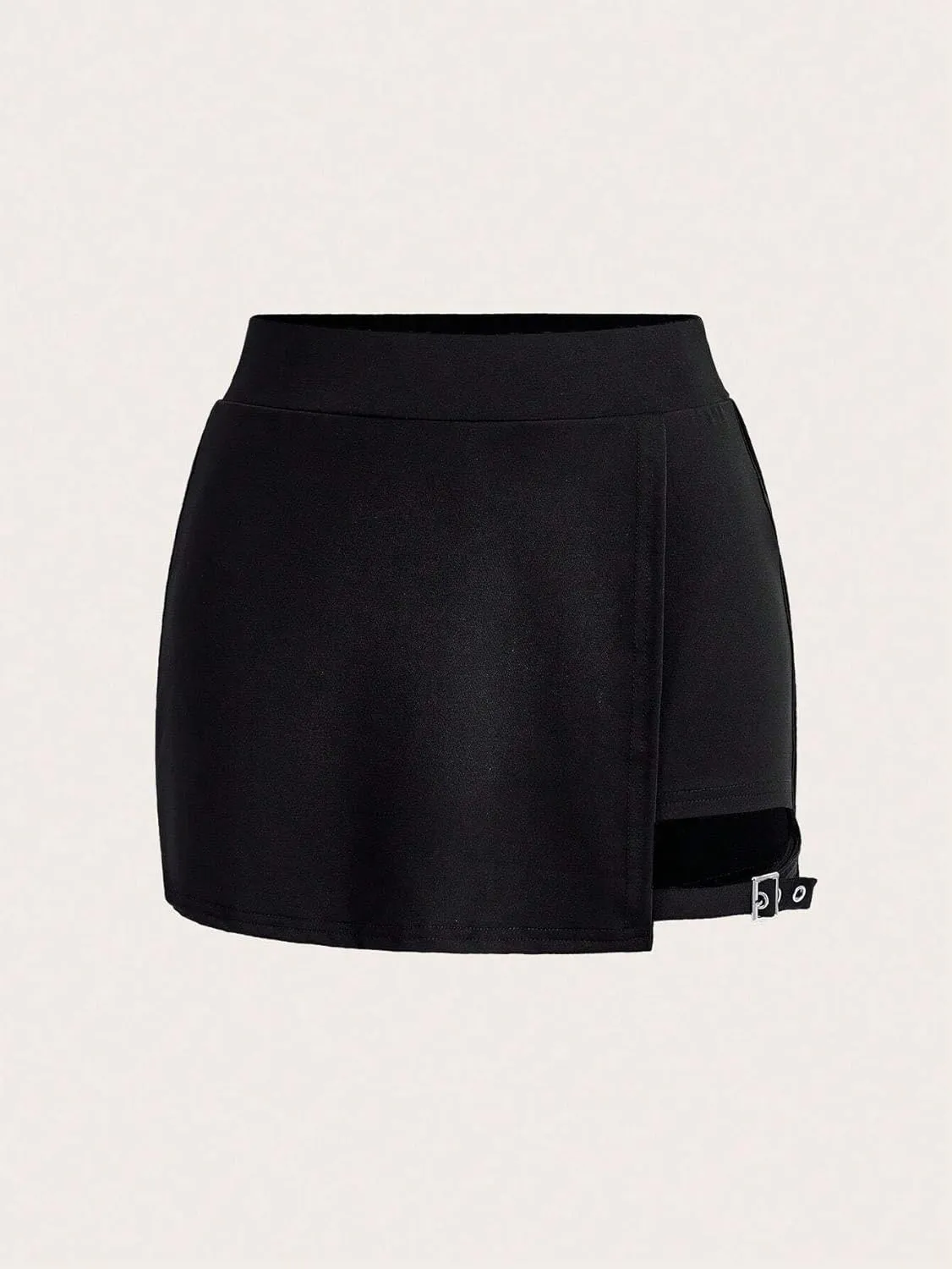 High Waisted Shorts Buckle Elastic Waist Skorts Casual Short