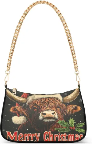 Highland Cow with Santa Hat Small Womens Purse, Simple Bags for Women