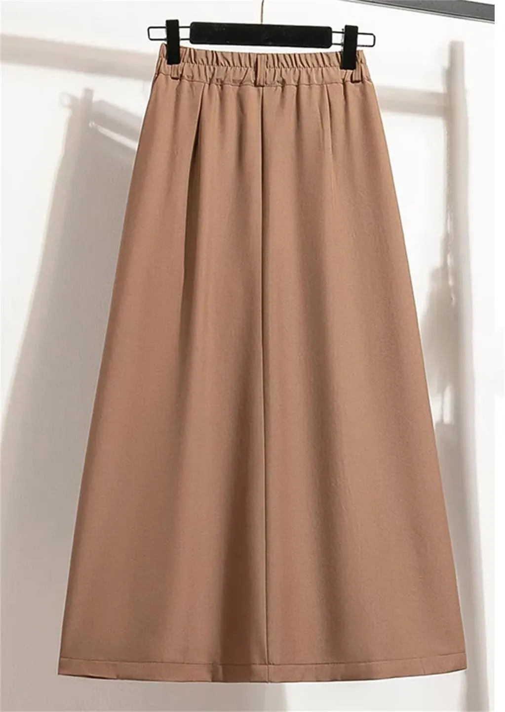 Hndudnff Slim High Waist A-Line Skirts Women Solid Color Pleated Long Skirt Elastic Waist Skirt