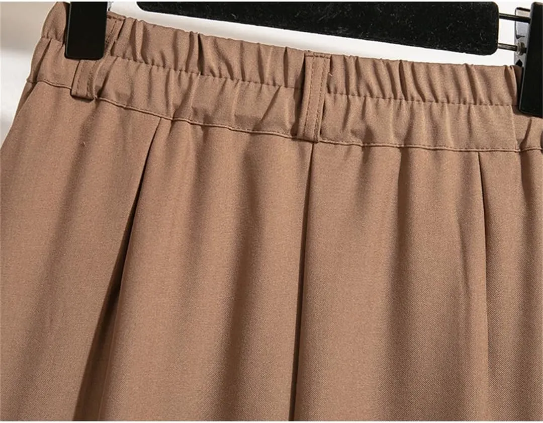 Hndudnff Slim High Waist A-Line Skirts Women Solid Color Pleated Long Skirt Elastic Waist Skirt