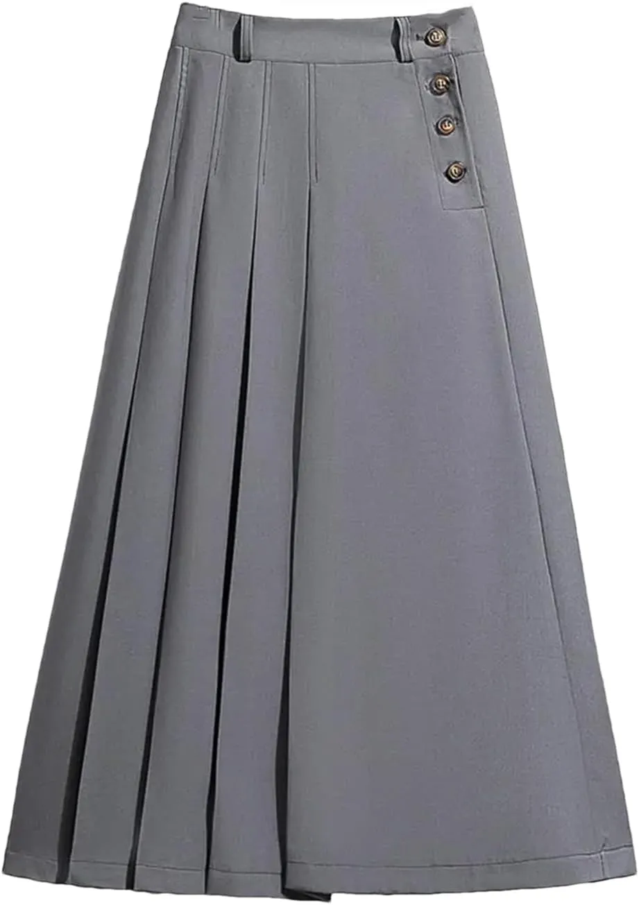 Hndudnff Slim High Waist A-Line Skirts Women Solid Color Pleated Long Skirt Elastic Waist Skirt