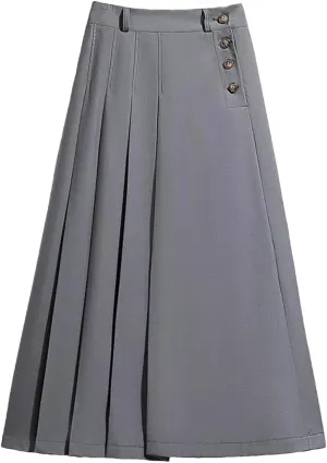 Hndudnff Slim High Waist A-Line Skirts Women Solid Color Pleated Long Skirt Elastic Waist Skirt