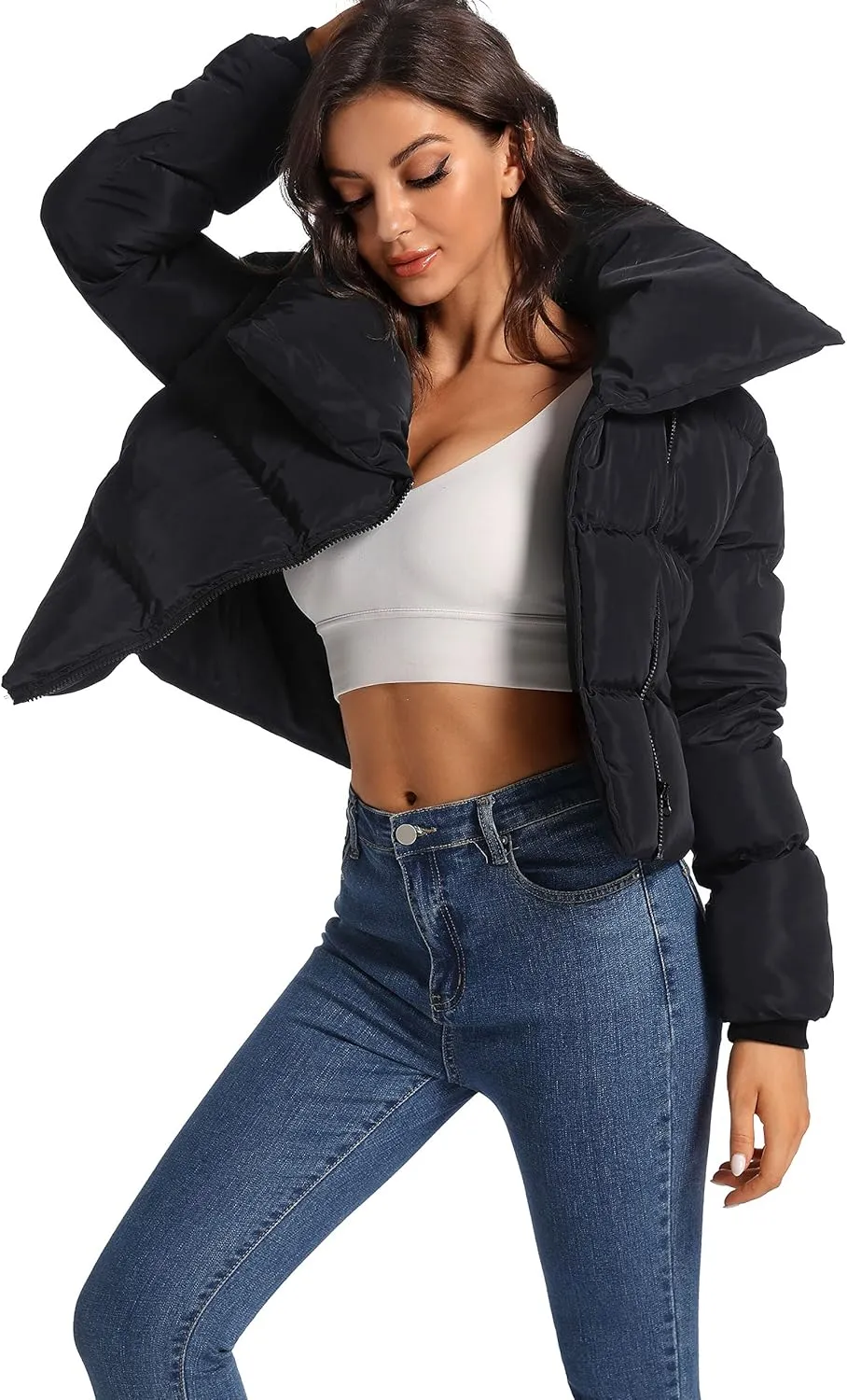 Hujoin Women's Winter Short Puffer Jacket Lightweight Cropped Jacket Short Puffy Winter Coats for Women Bubble Coat