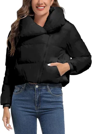 Hujoin Women's Winter Short Puffer Jacket Lightweight Cropped Jacket Short Puffy Winter Coats for Women Bubble Coat