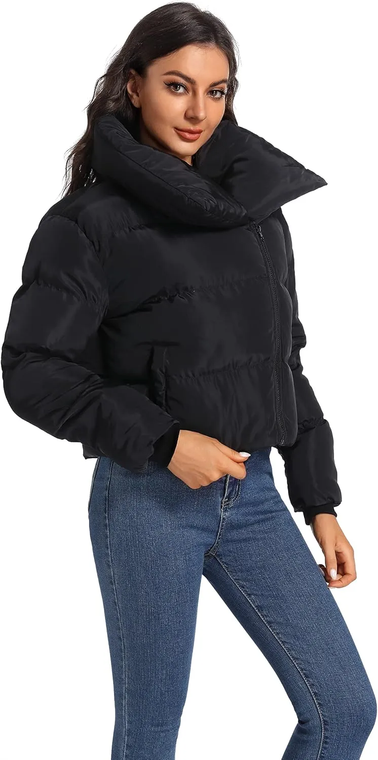 Hujoin Women's Winter Short Puffer Jacket Lightweight Cropped Jacket Short Puffy Winter Coats for Women Bubble Coat