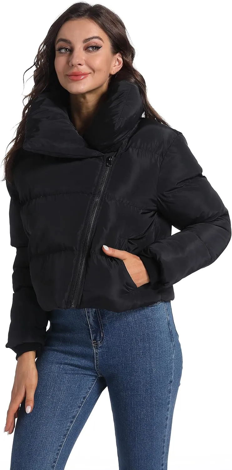 Hujoin Women's Winter Short Puffer Jacket Lightweight Cropped Jacket Short Puffy Winter Coats for Women Bubble Coat