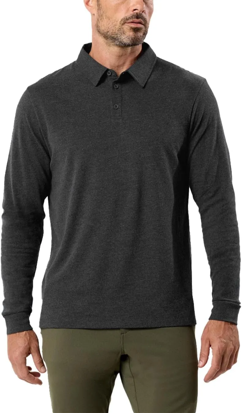 INTO THE AM Long Sleeve Polo Shirts for Men S - 4XL Slim Fit Collared Cotton Blend Full Sleeve Casual Workwear Shirt