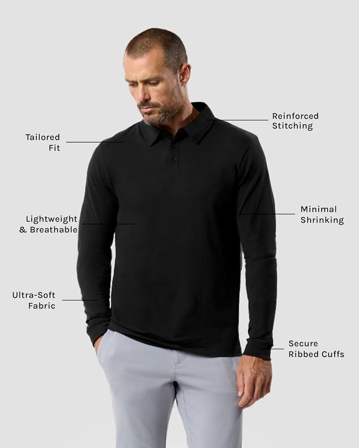 INTO THE AM Long Sleeve Polo Shirts for Men S - 4XL Slim Fit Collared Cotton Blend Full Sleeve Casual Workwear Shirt