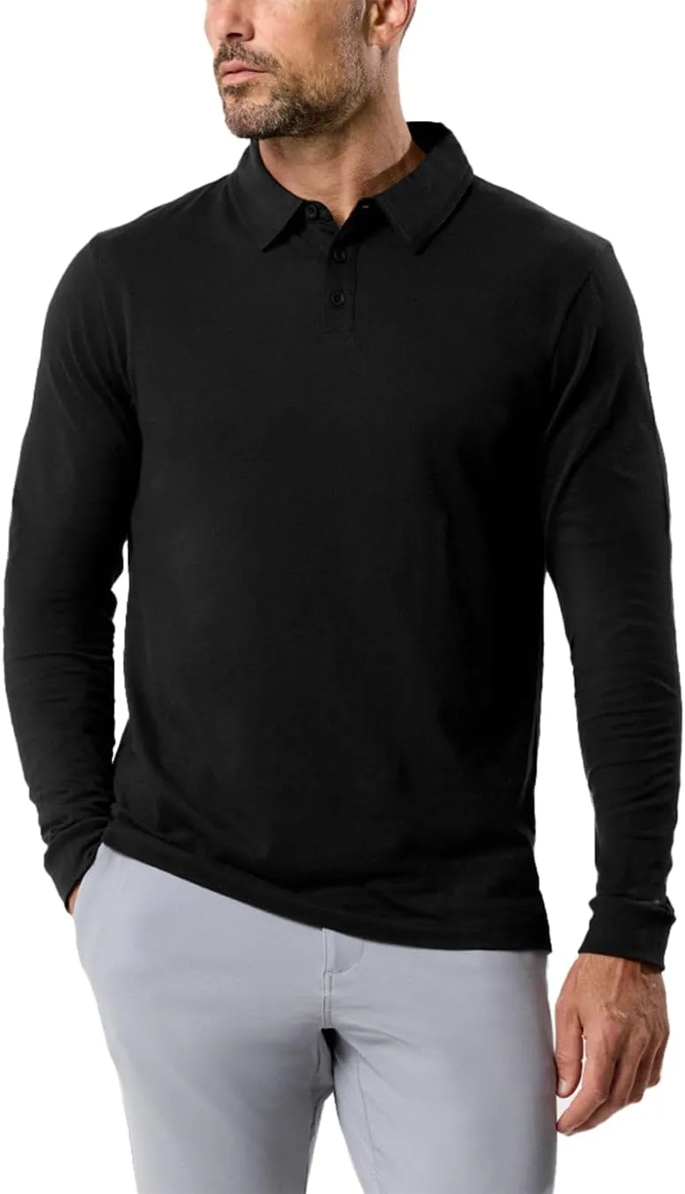 INTO THE AM Long Sleeve Polo Shirts for Men S - 4XL Slim Fit Collared Cotton Blend Full Sleeve Casual Workwear Shirt