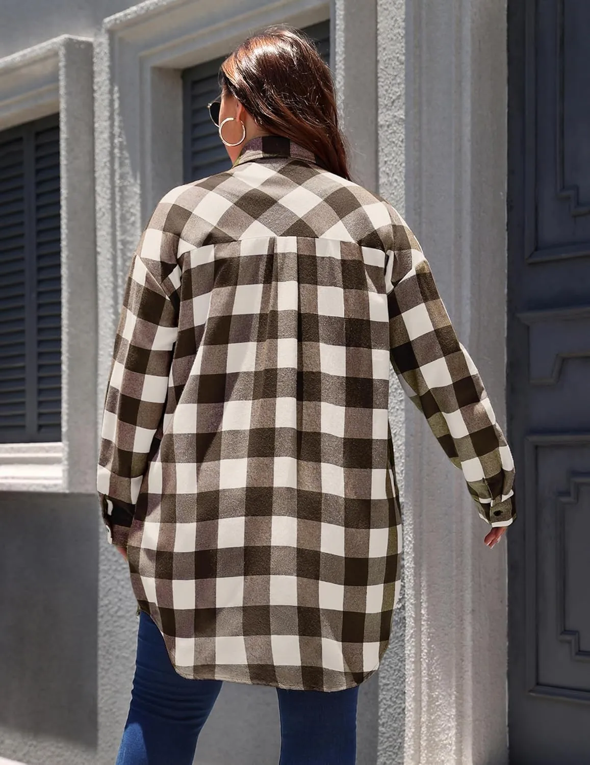 IN'VOLAND Womens Plus Size Plaid Flannel Shirt Long Sleeve Button Down Blouses Tops Shacket Jackets Coats with Pockets
