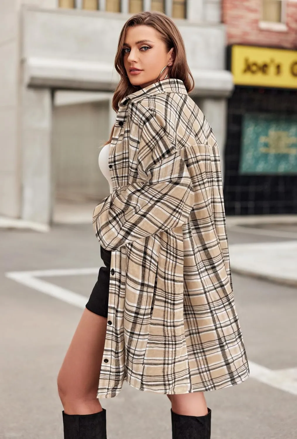 IN'VOLAND Womens Plus Size Plaid Flannel Shirt Long Sleeve Button Down Blouses Tops Shacket Jackets Coats with Pockets