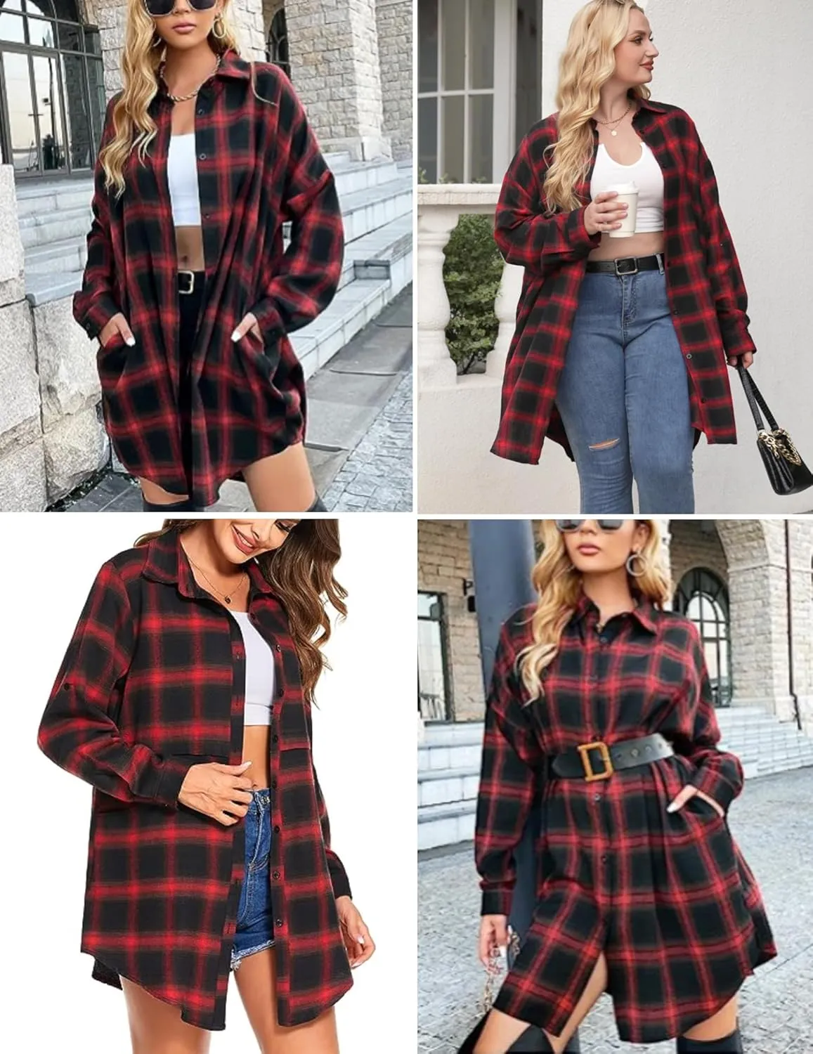 IN'VOLAND Womens Plus Size Plaid Flannel Shirt Long Sleeve Button Down Blouses Tops Shacket Jackets Coats with Pockets