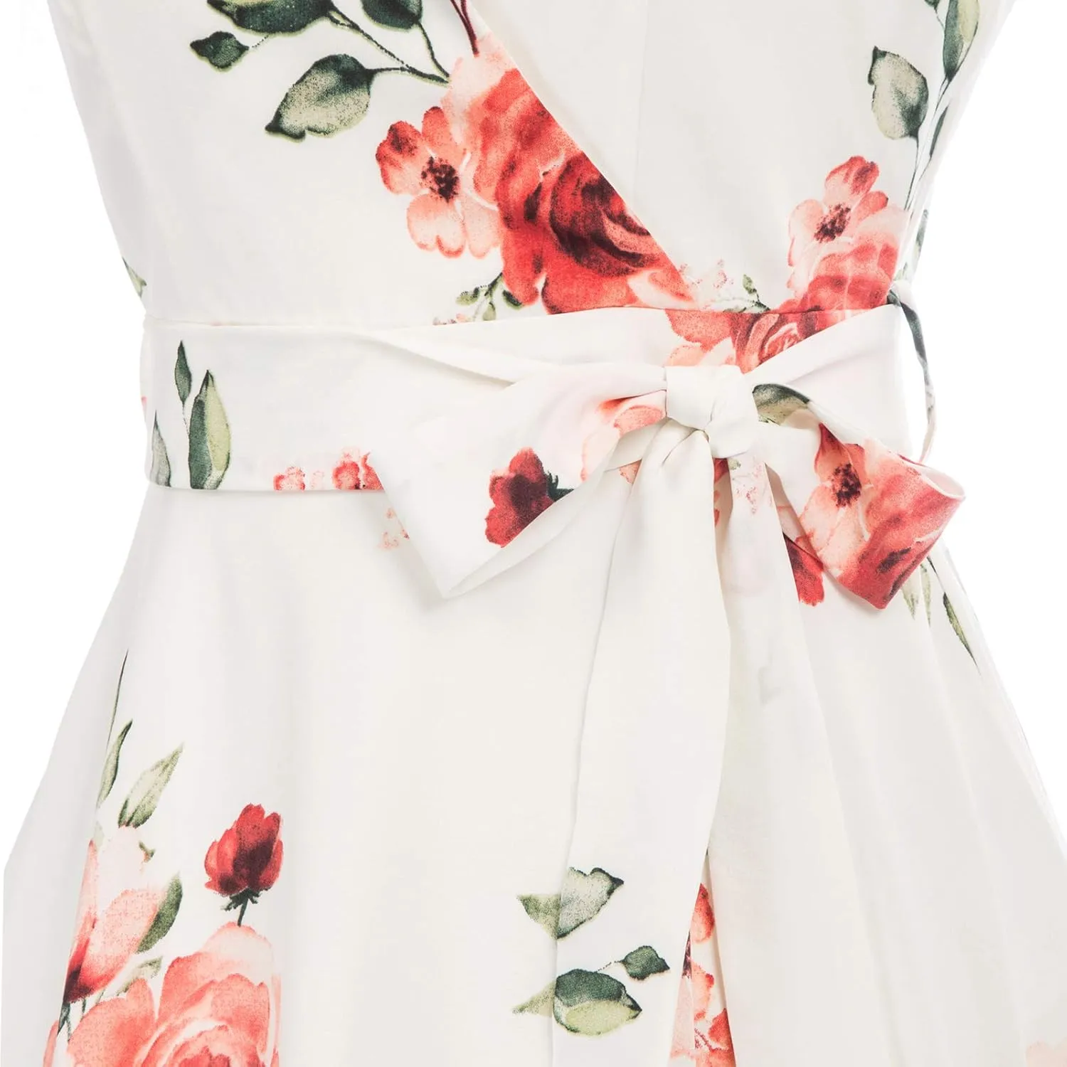 JASAMBAC Women's Floral High Low Dress for Wedding Guest Flowy Bohemian Empire Waist Swing Dress with Belt