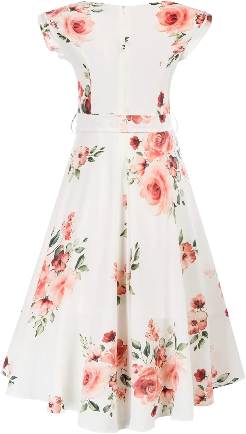 JASAMBAC Women's Floral High Low Dress for Wedding Guest Flowy Bohemian Empire Waist Swing Dress with Belt